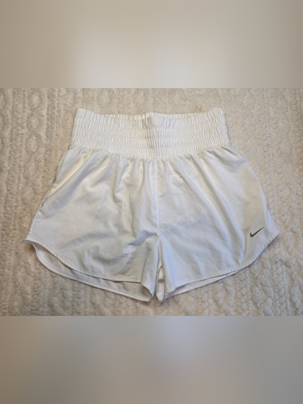 Nike Women's White Smocked-Waist Athletic Shorts